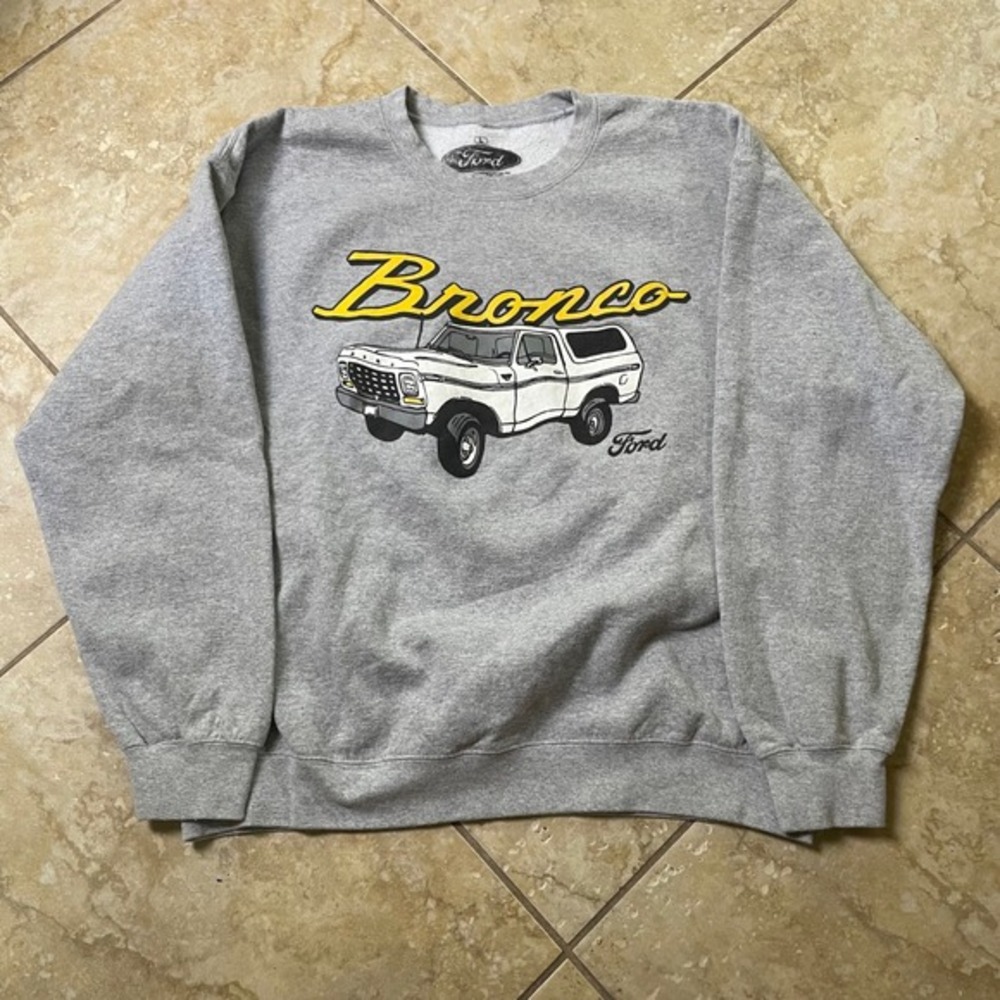 Y2K Ford Bronco Crewneck‎ Sweatshirt Graphic Print Car Truck Gray Size L